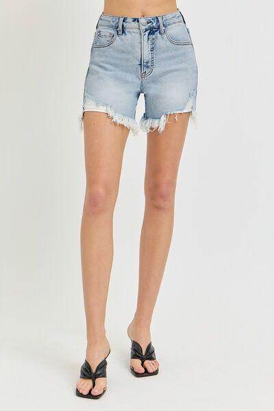 RISEN High Rise Side Step Hem Denim Shorts for Women - Selvanelle