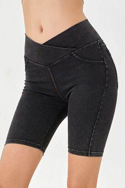 Basic Bae Asymmetrical Waist Denim Shorts With Pockets - Selvanelle