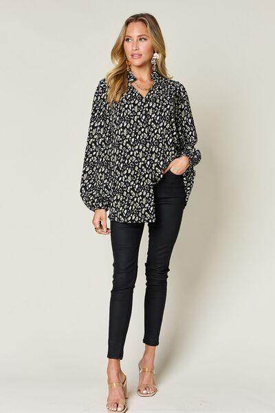Double Take Full Size Leopard Long Sleeve Blouse for Women - Selvanelle
