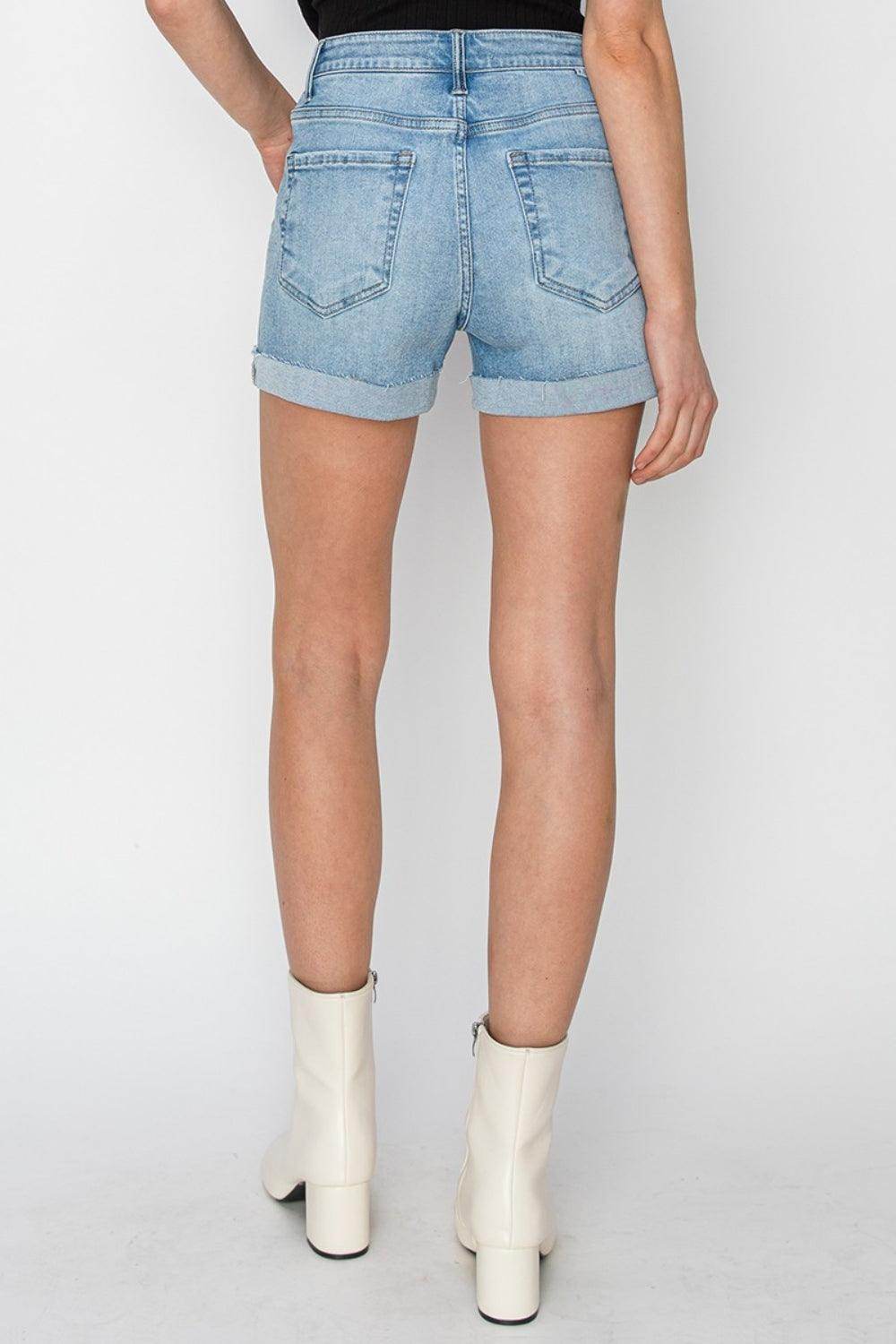 RISEN Distressed Mid-Rise Waist Denim Shorts for Women - Selvanelle