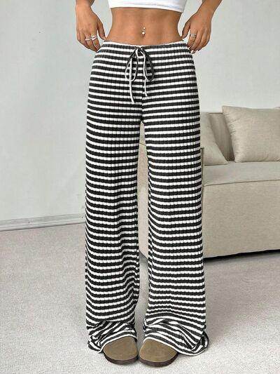 Tied Striped Wide Leg Pants for Stylish Comfort Wear - Selvanelle