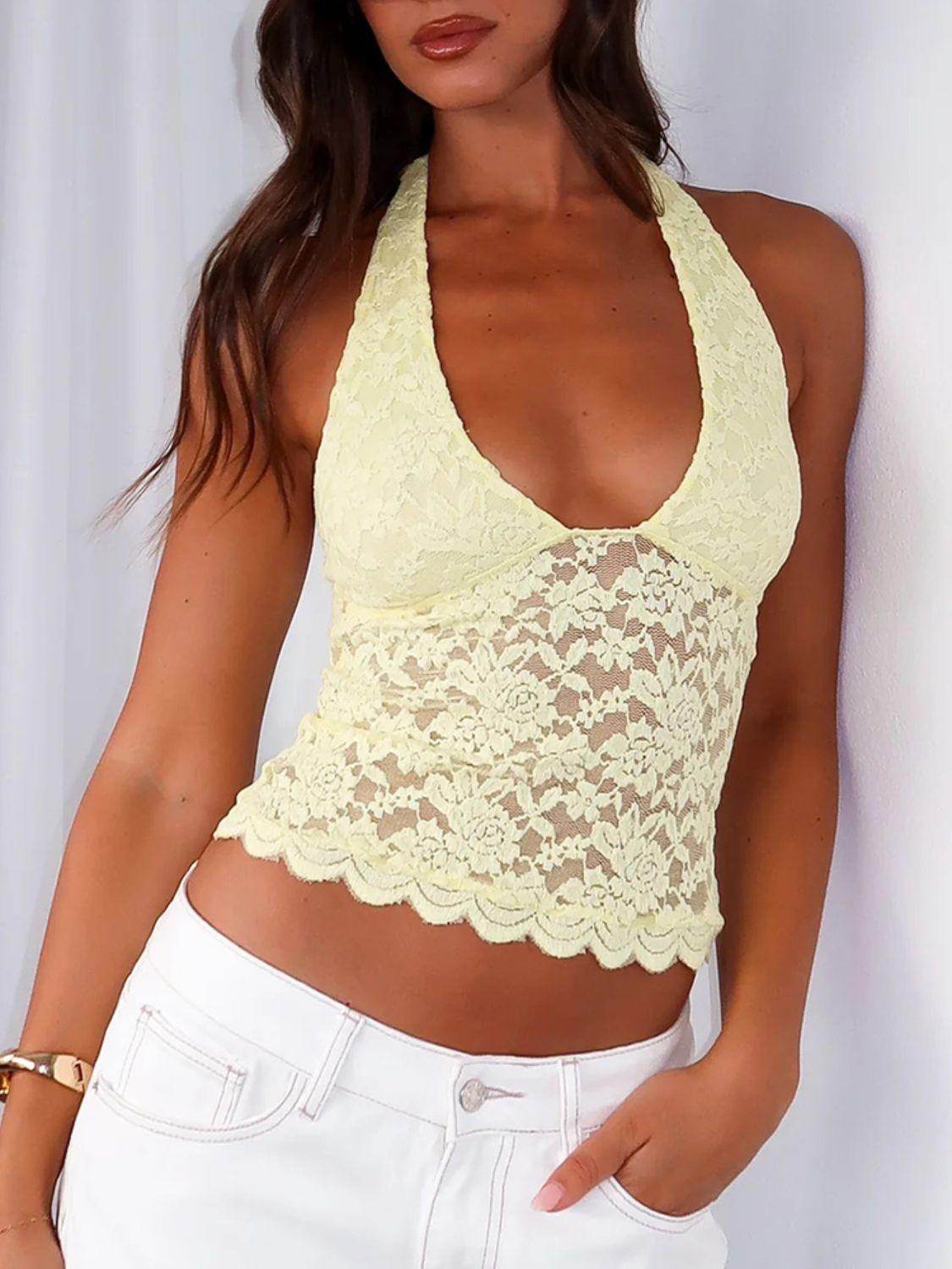 Lace Backless Halter Neck Cami for Women - Trendy Style - Selvanelle