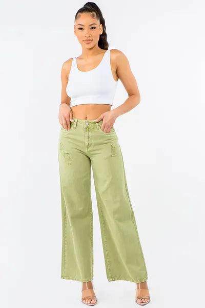 American Bazi High Waist Distressed Wide Leg Jeans For Women - Selvanelle