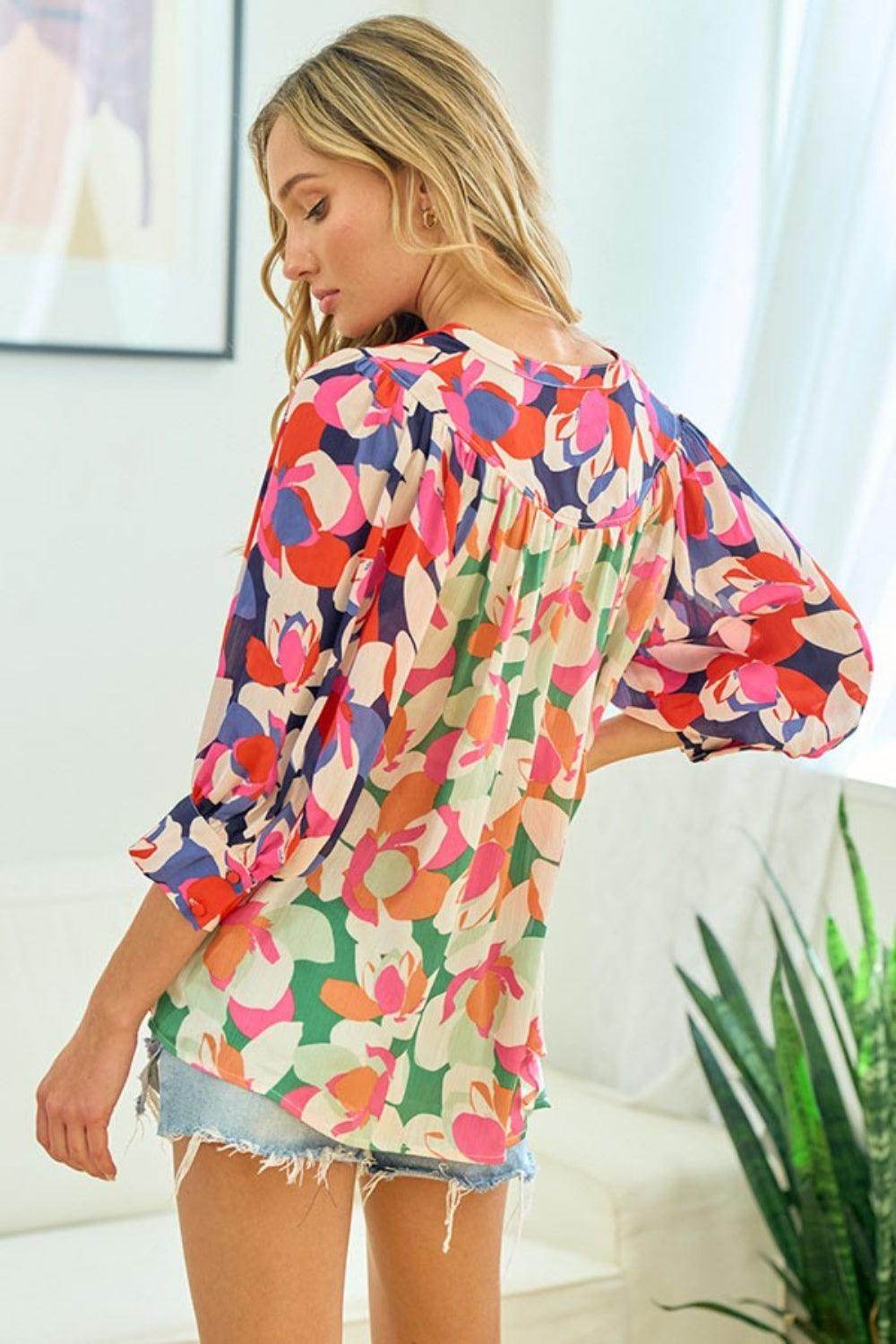 First Love Full Size Floral Button Down Satin Shirt for Women - Selvanelle