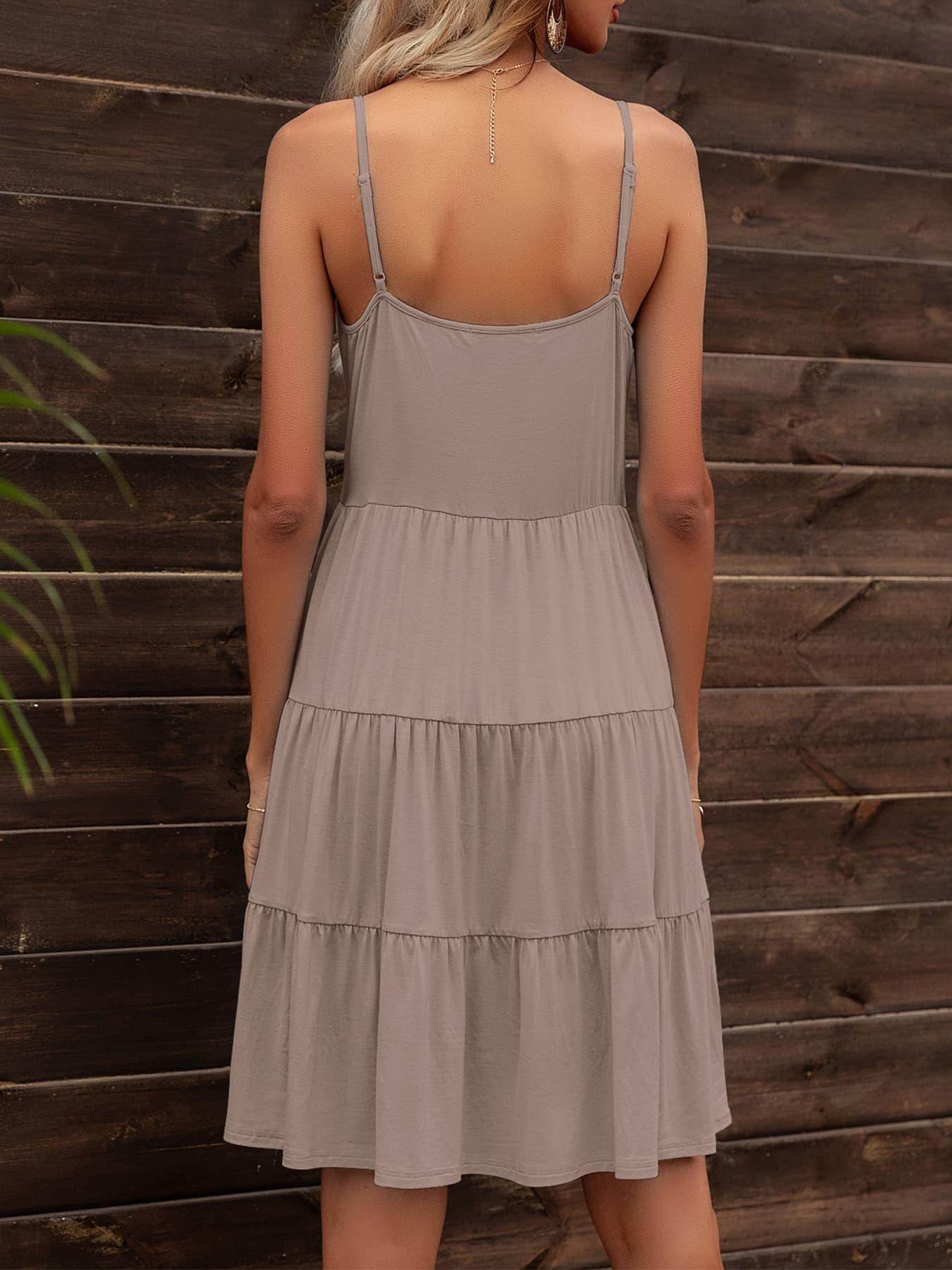 Spaghetti Strap V-Neck Tiered Dress for Chic Style - Selvanelle