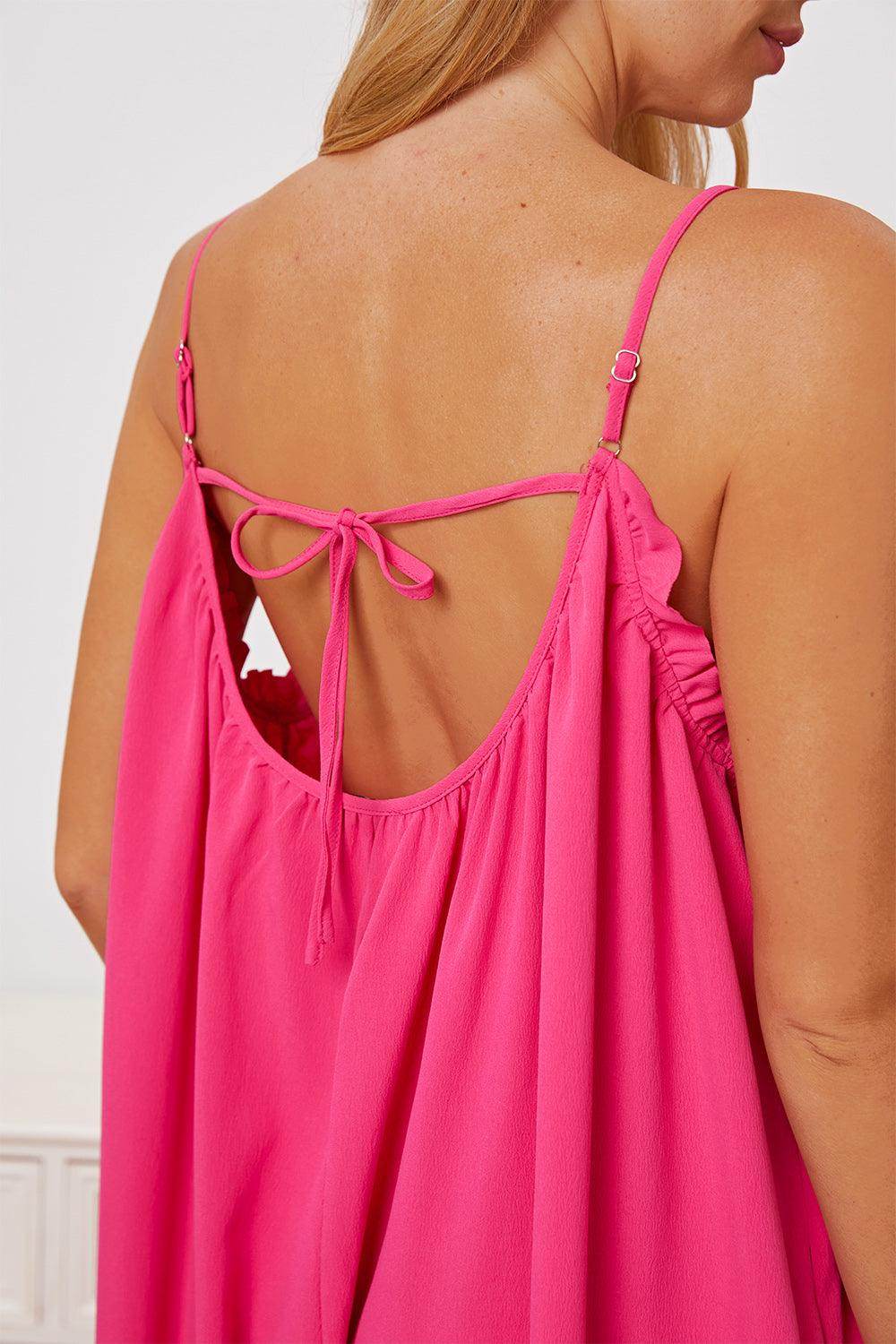 Double Take Full Size Ruffle Trim Tie Back Cami Jumpsuit - Selvanelle