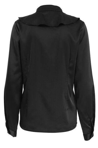 Ruffled Notched Long Sleeve Shirt for Women Stylish Fashion - Selvanelle