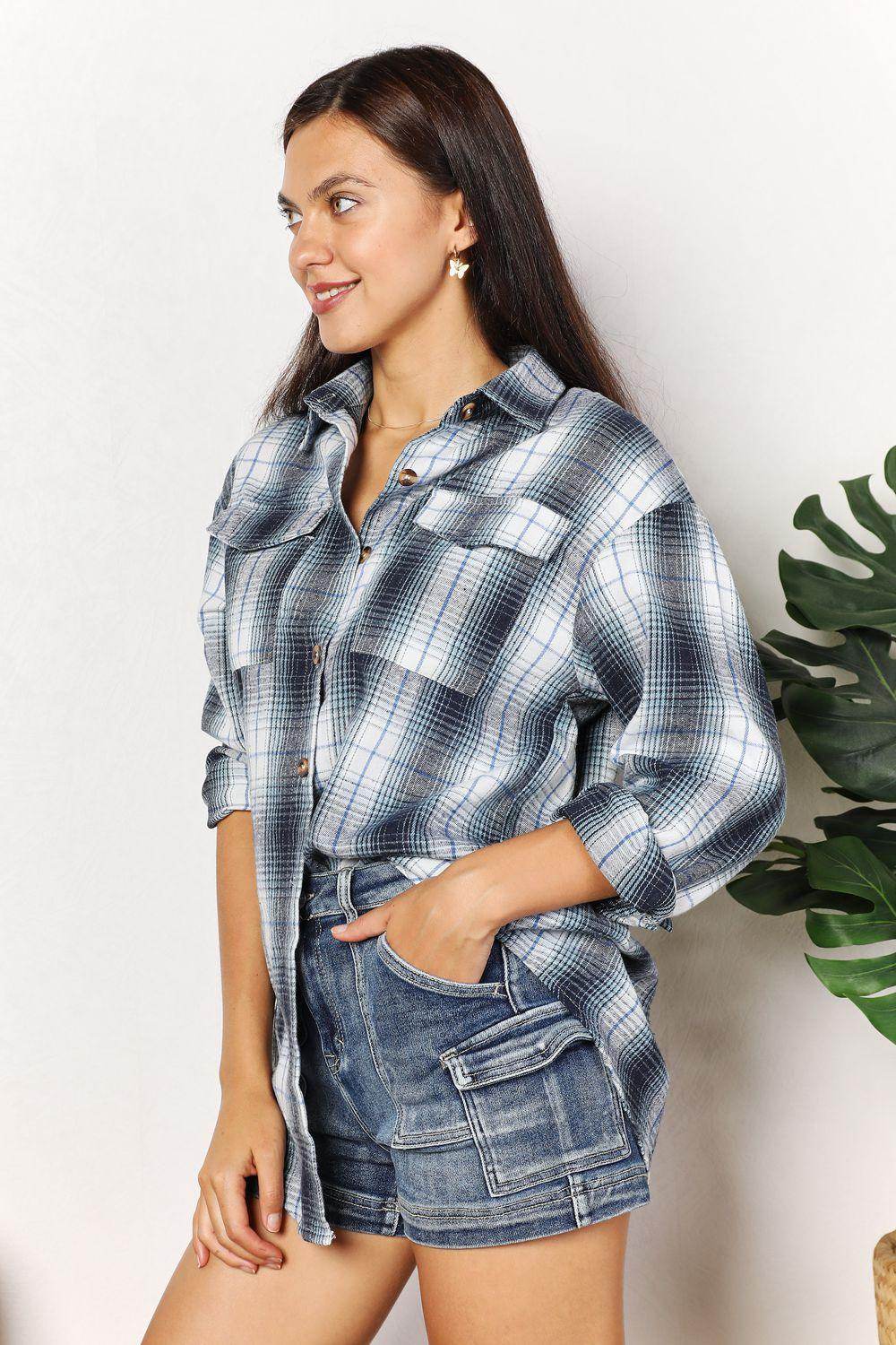 Mandy Plaid Dropped Shoulder Shirt for Casual Chic Style - Selvanelle