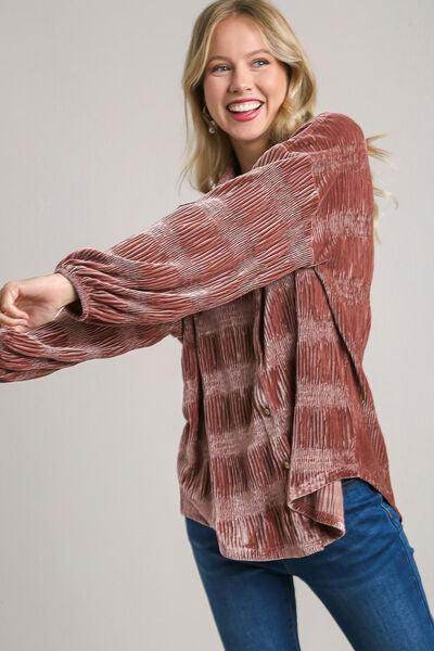 Umgee Ruched Tiered Button Up Shirt for Everyday Style - Selvanelle