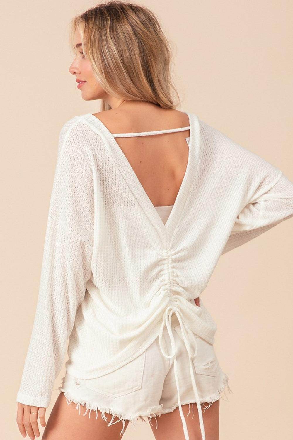 BiBi Waffled Backless Drawstring T-Shirt for Summer Style - Selvanelle