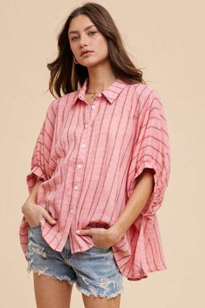 Annie Wear Striped Button Up Half Sleeve Shirt for Women - Selvanelle