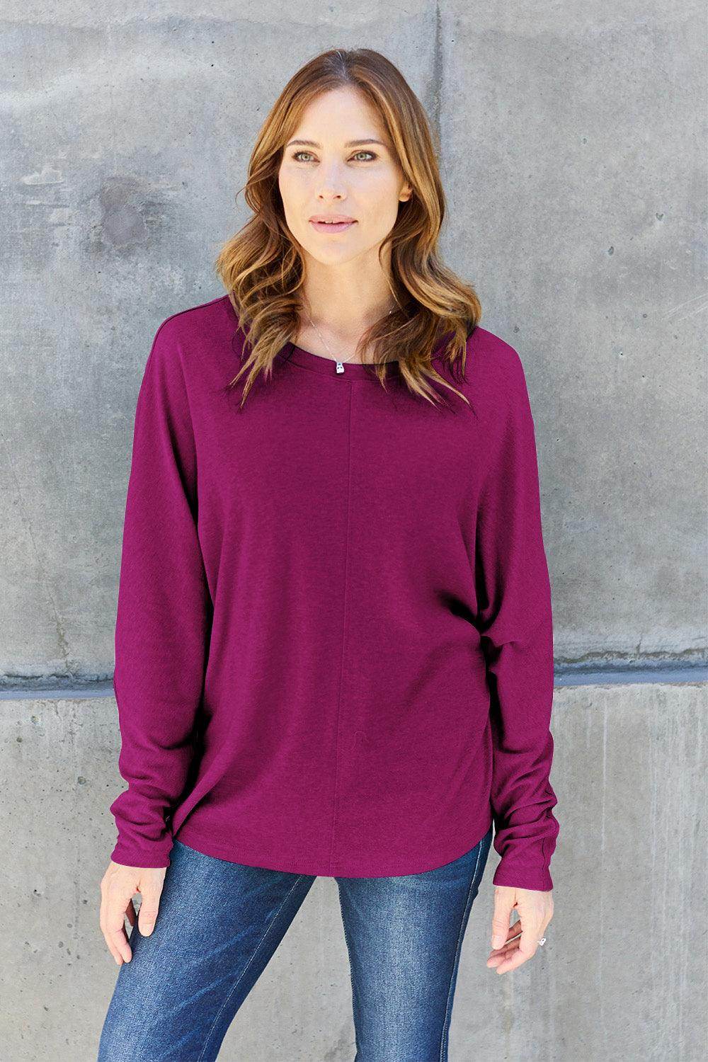 Double Take Full Size Round Neck Long Sleeve T-Shirt for Women - Selvanelle