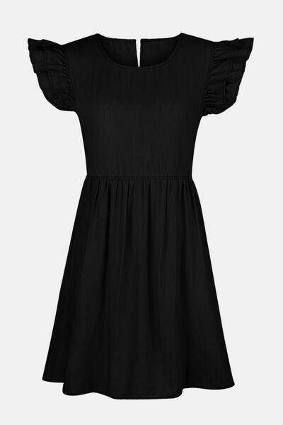 Full Size Ruffled Round Neck Cap Sleeve Denim Dress for Women - Selvanelle