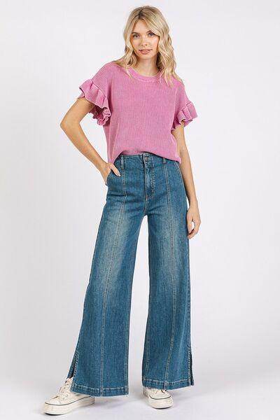 Mittoshop Medium Wash Seam Detail Wide Leg Denim Jeans - Selvanelle