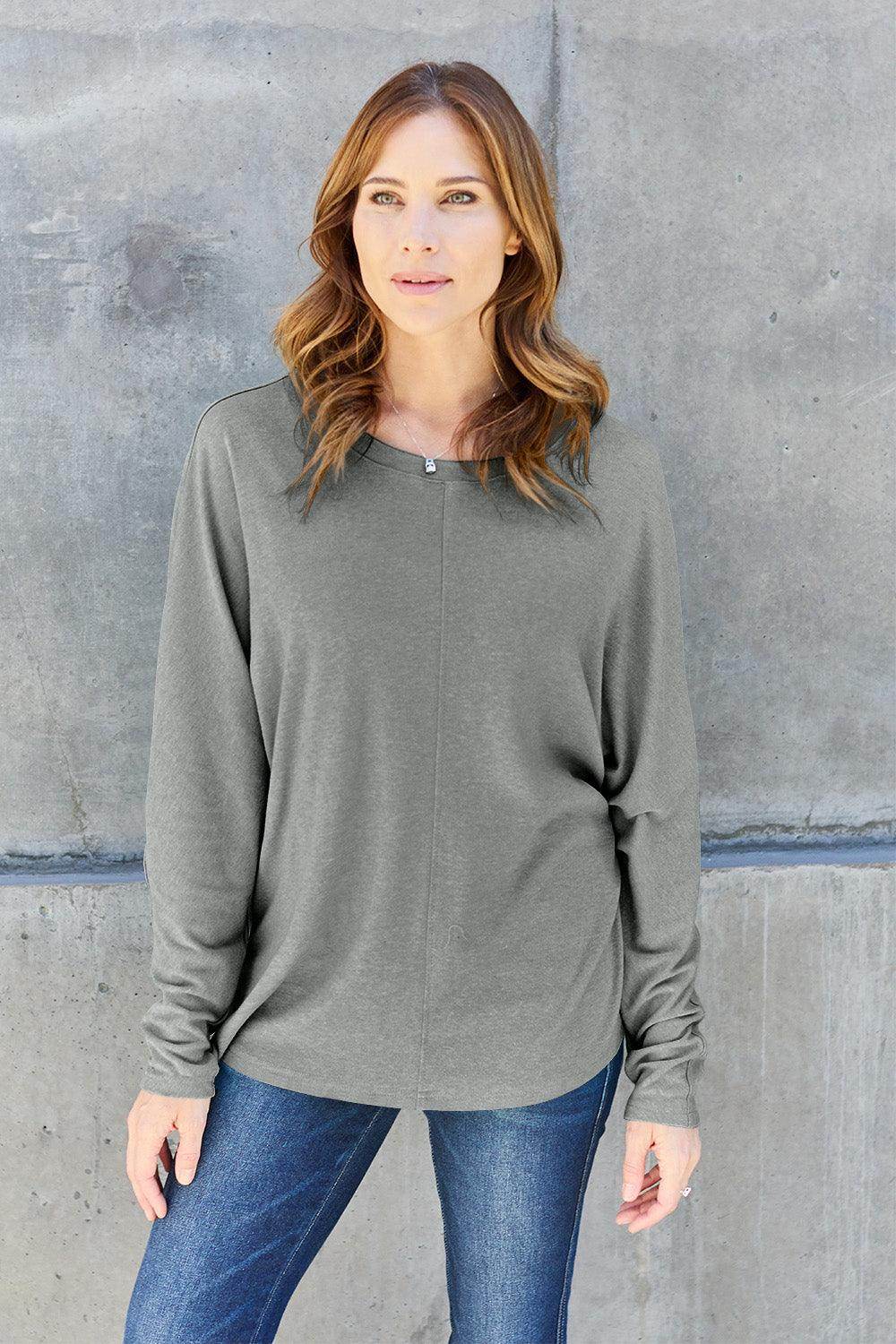 Double Take Full Size Round Neck Long Sleeve T-Shirt for Women - Selvanelle