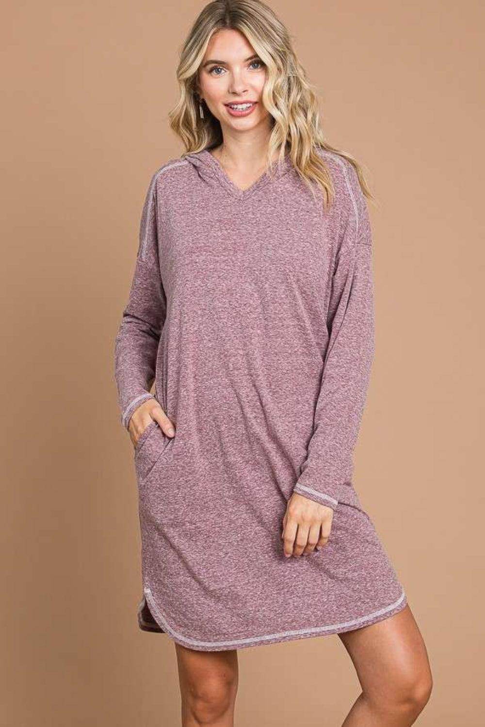 Culture Code Full Size Hooded Long Sleeve Sweater Dress - Selvanelle