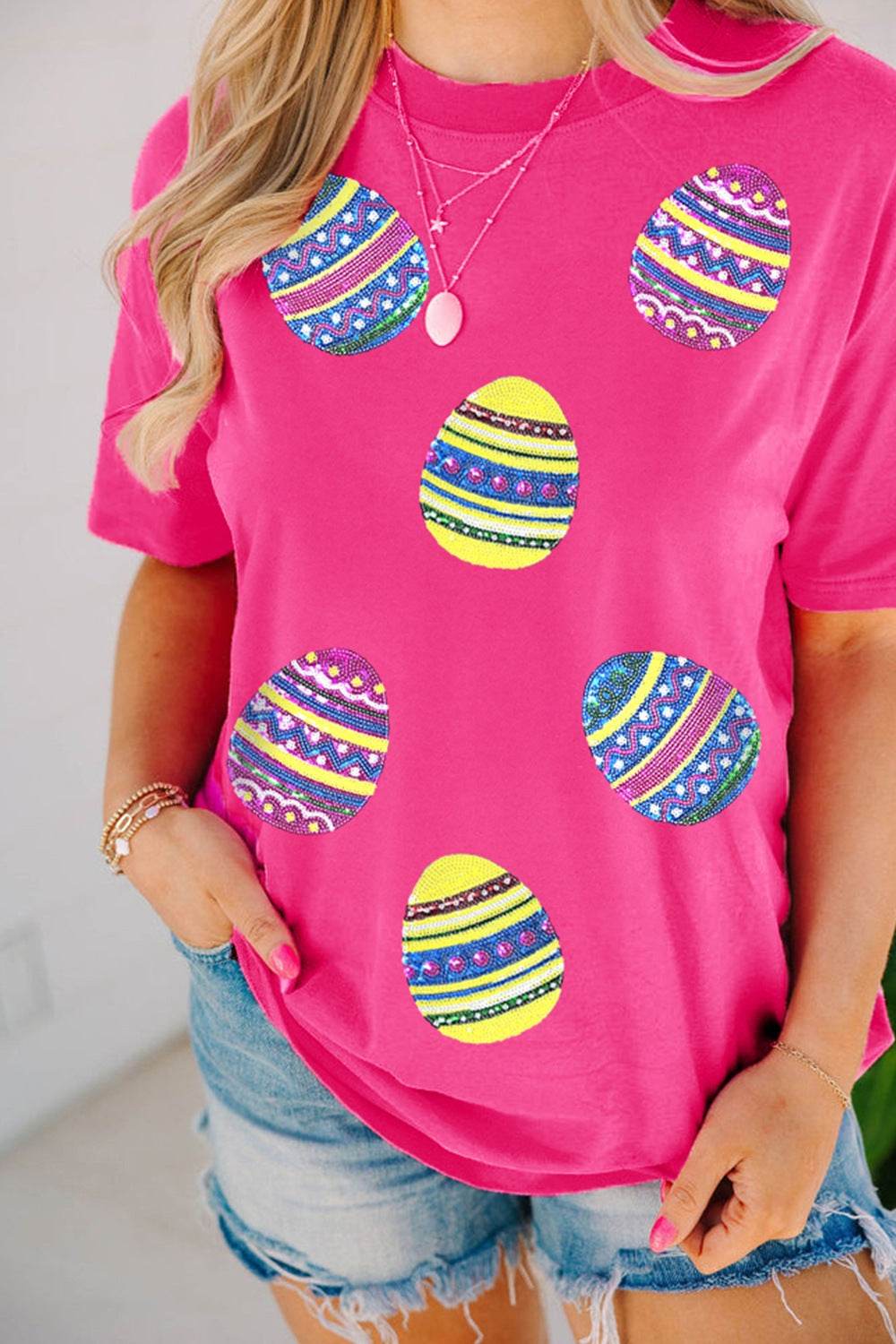 Sequin Easter Egg Short Sleeve T-Shirt - Selvanelle