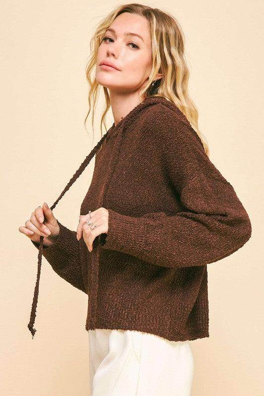 Davi & Dani Drop Shoulder Long Sleeve Hooded Sweater Cozy - Selvanelle