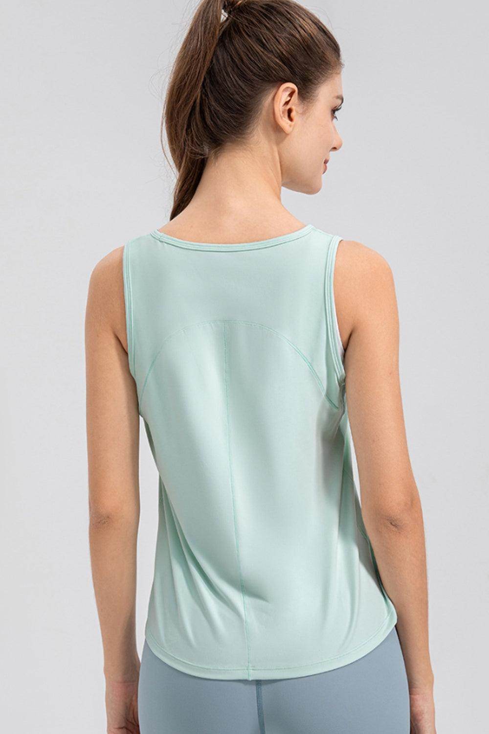 Wide Strap Round Neck Active Tank for Comfortable Workouts - Selvanelle