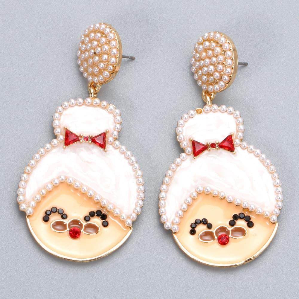 Rhinestone Alloy Mrs. Claus Earrings for Festive Style - Selvanelle
