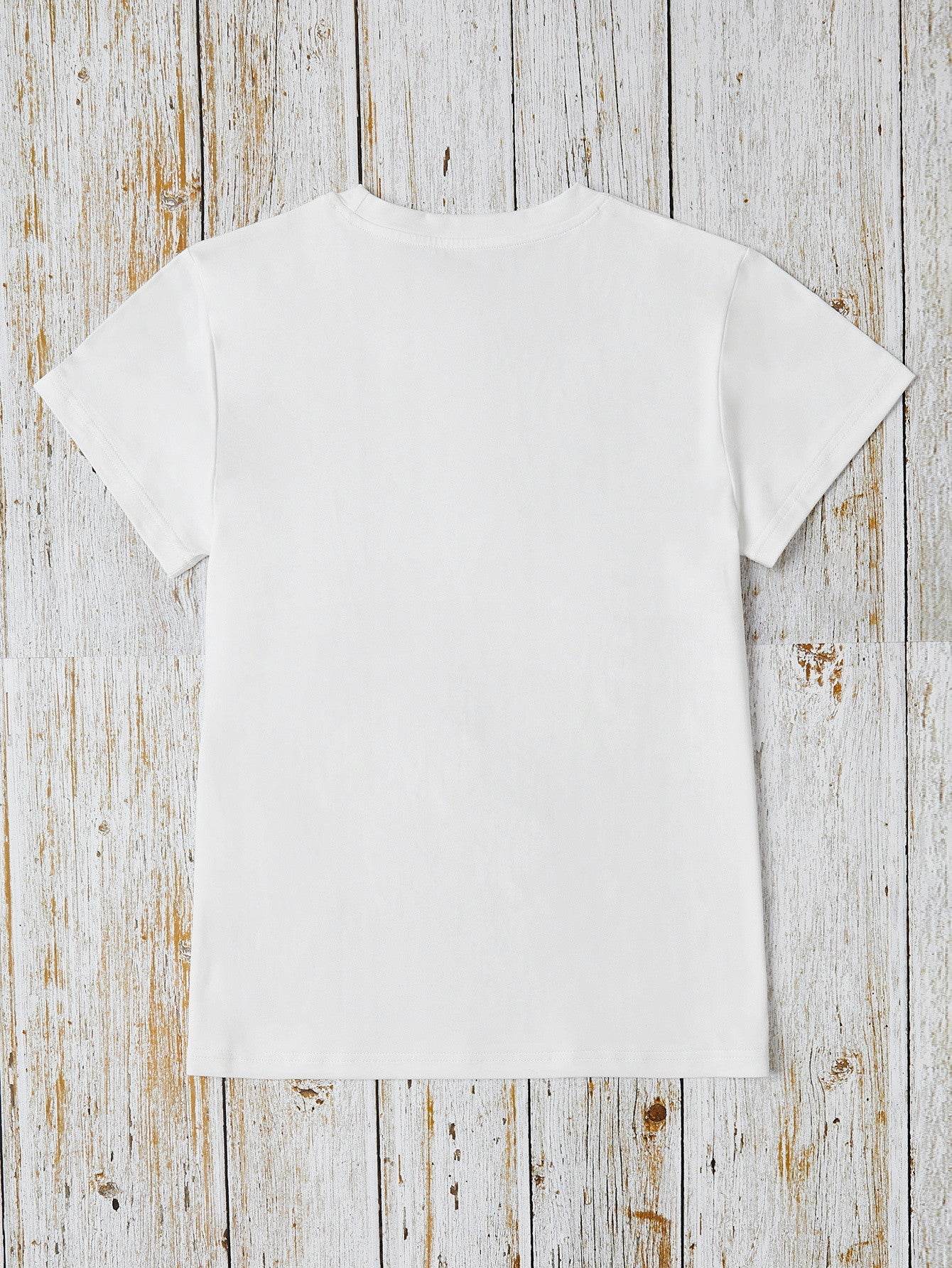 Letter Graphic Round Neck Short Sleeve T-Shirt - Selvanelle