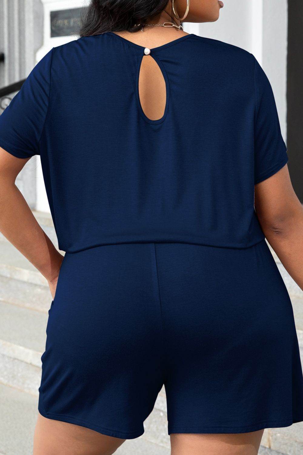 Plus Size Drawstring Waist Romper with Pockets - Selvanelle