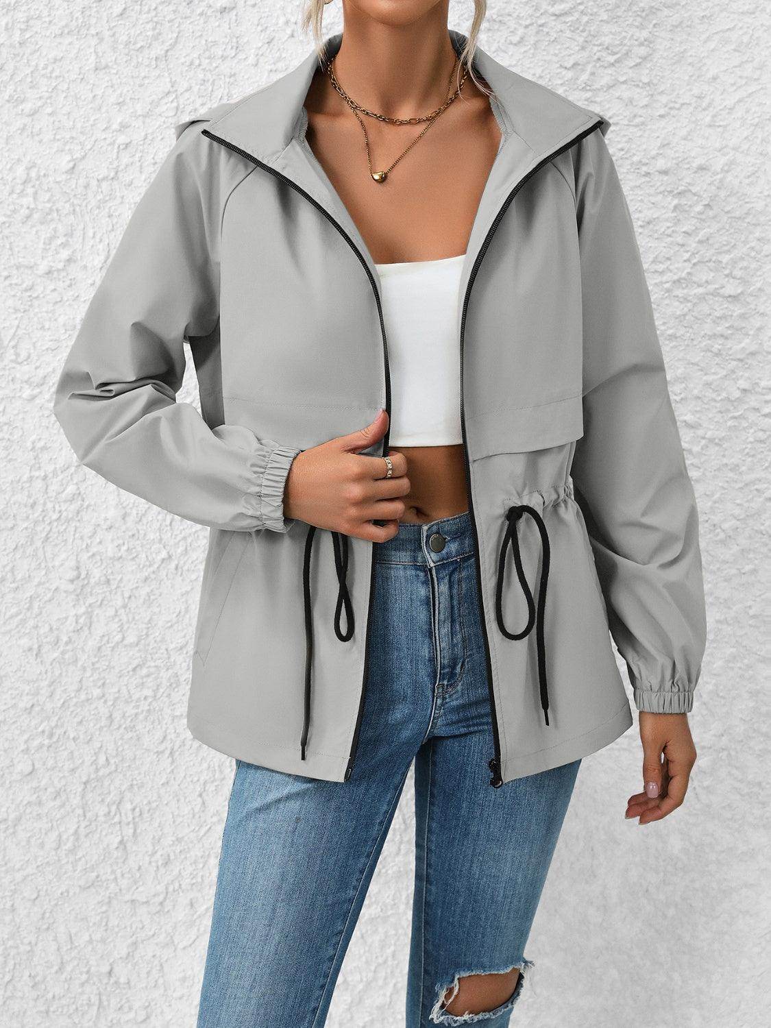Ivy Lane Drawstring Zip Up Hooded Jacket for Women - Selvanelle