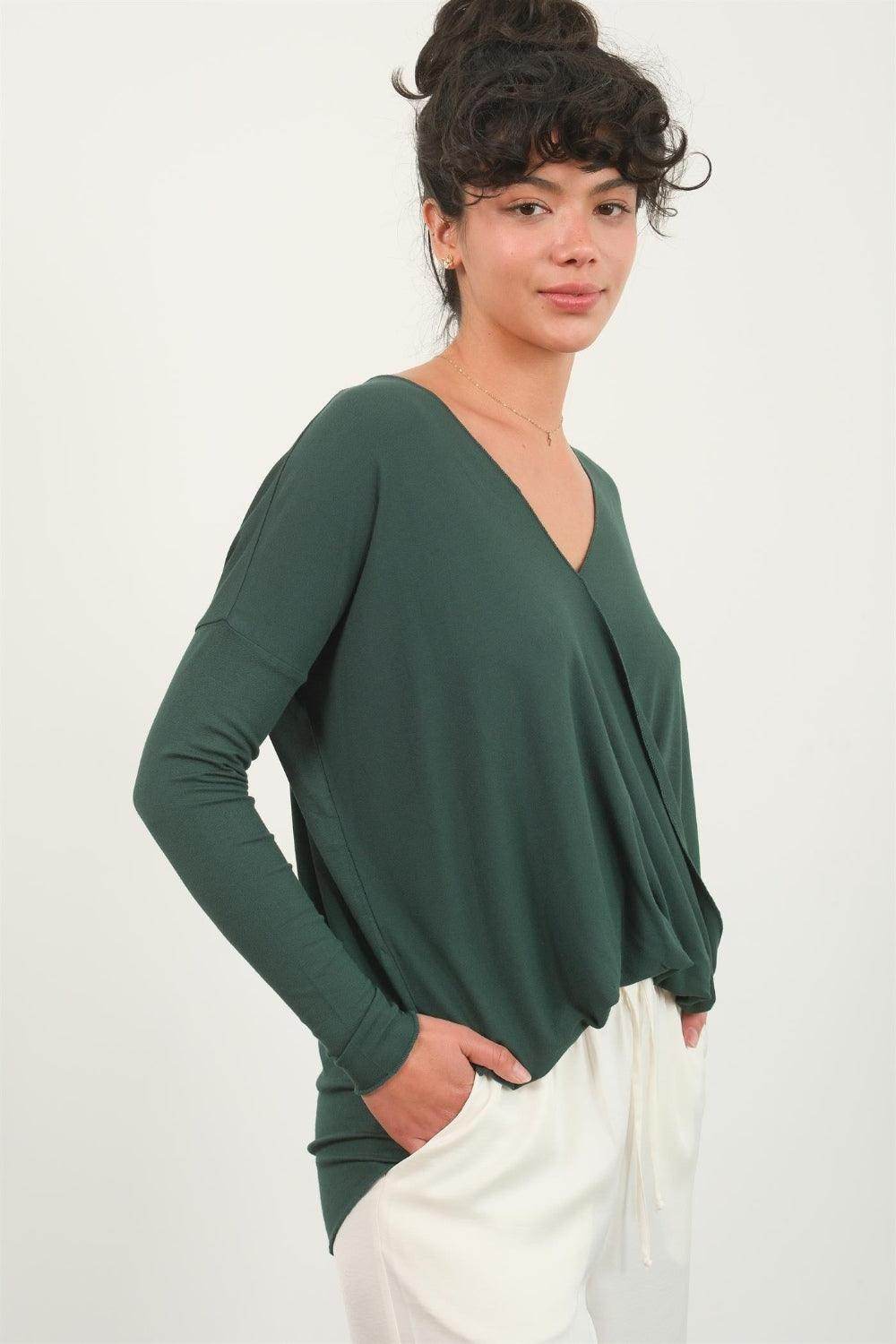 HYFVE Draped Drop Shoulder Long Sleeve Top for Women - Selvanelle