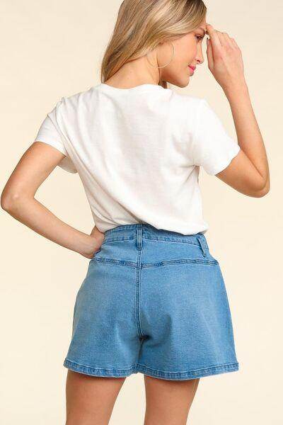 Haptics High Rise Button Fly Washed Denim Shorts for Women - Selvanelle