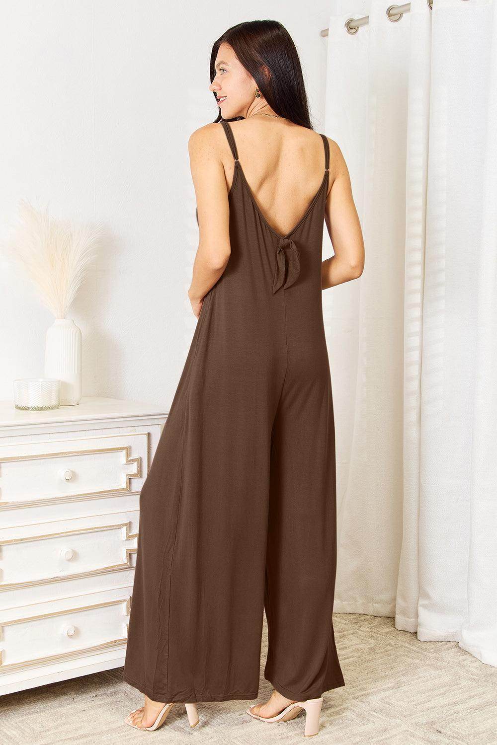 Double Take Full Size Soft Rayon Spaghetti Strap Jumpsuit - Selvanelle