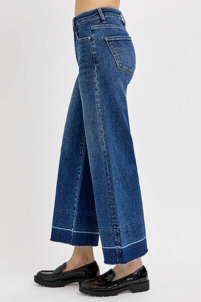 RISEN Full Size Tummy Control High Rise Crop Wide Hem Jeans - Selvanelle