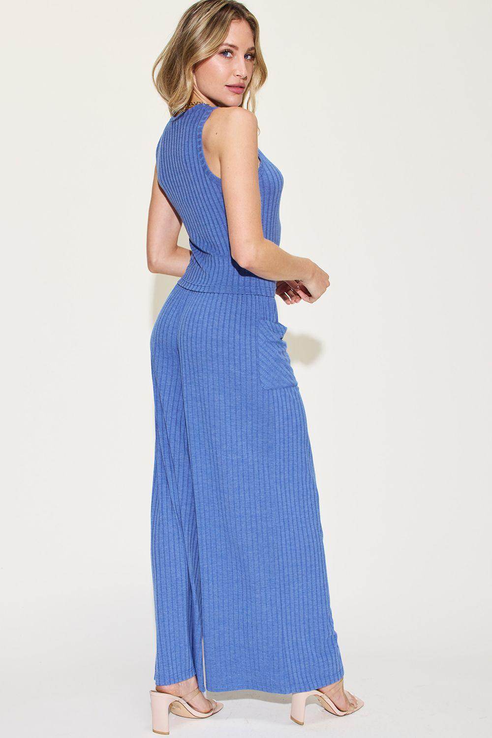 Basic Bae Full Size Ribbed Tank and Wide Leg Pants Set - Selvanelle