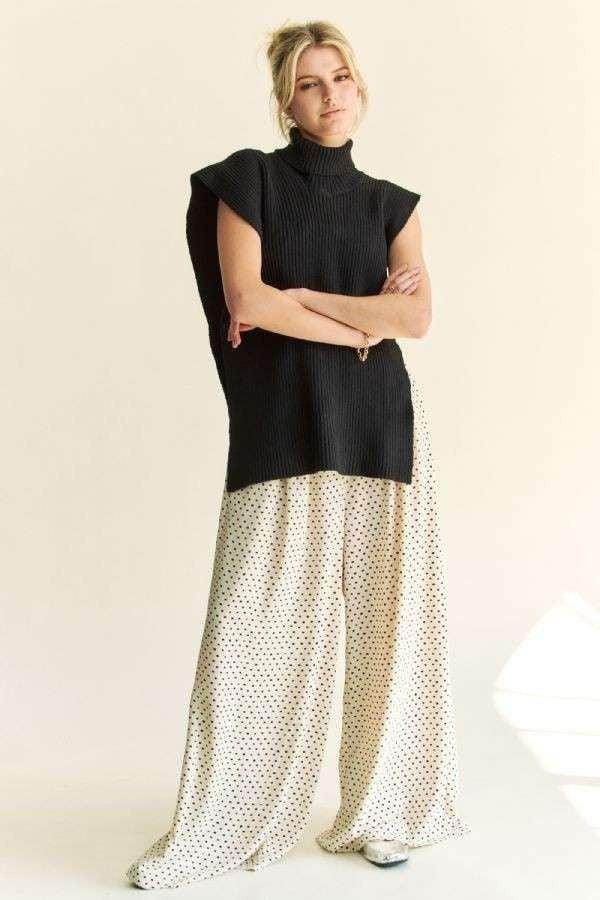 Davi & Dani Side Split Turtleneck Sleeveless Knit Top - Selvanelle