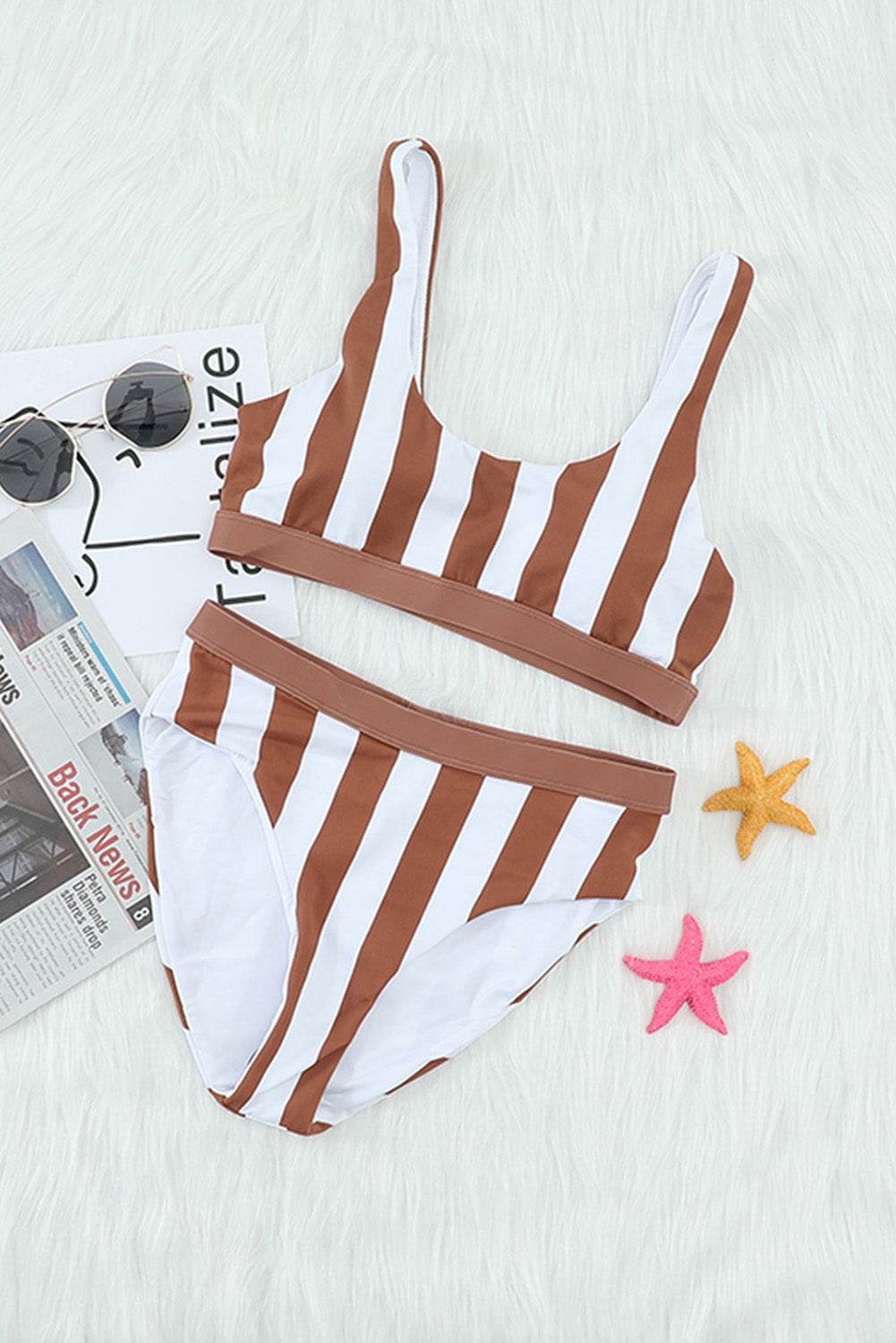 Striped Tank High Waist Bikini - Selvanelle