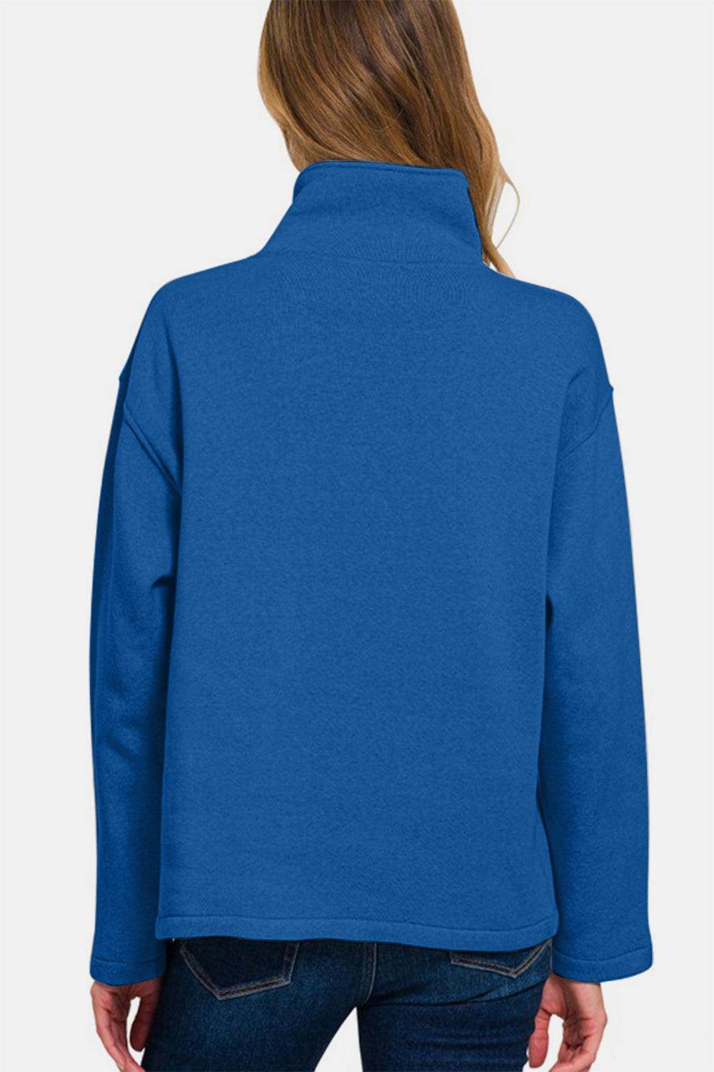 Zenana Turtleneck Half Snap Fleece Sweatshirt for Women - Selvanelle