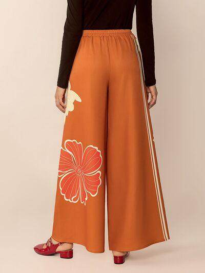 Printed Elastic Waist Wide Leg Pants for Comfortable Style - Selvanelle