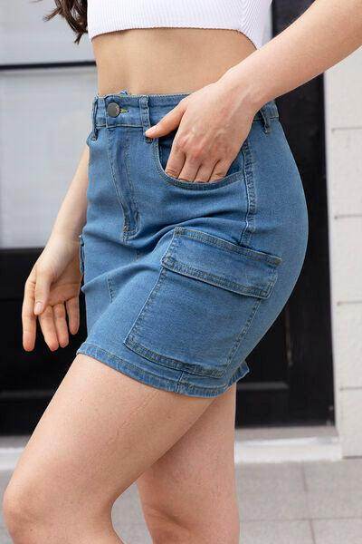 High Waist Pocketed Denim Skirt for Casual Style - Selvanelle