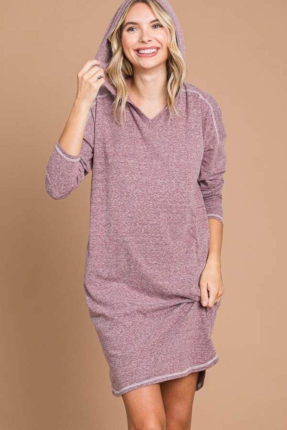 Culture Code Full Size Hooded Long Sleeve Sweater Dress - Selvanelle