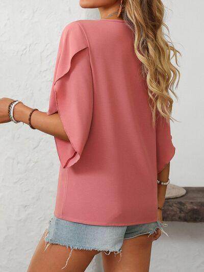 Mandy Ruffled Asymmetrical Neck Half Sleeve Blouse for Women - Selvanelle