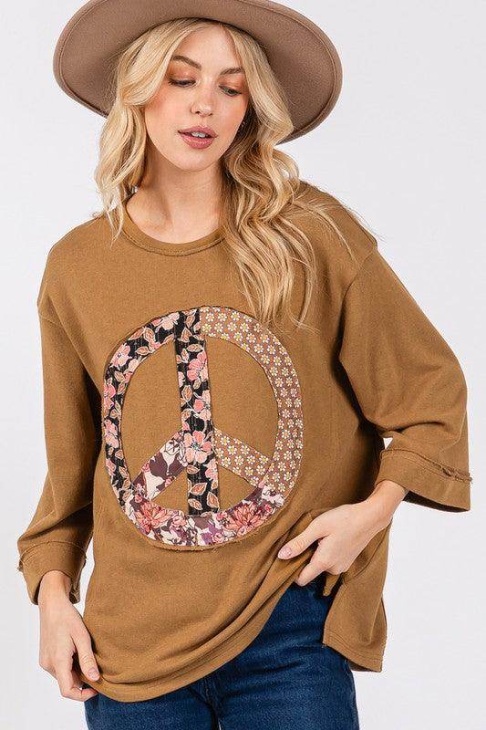SAGE + FIG Floral Peace Patch Round Neck Top for Women - Selvanelle