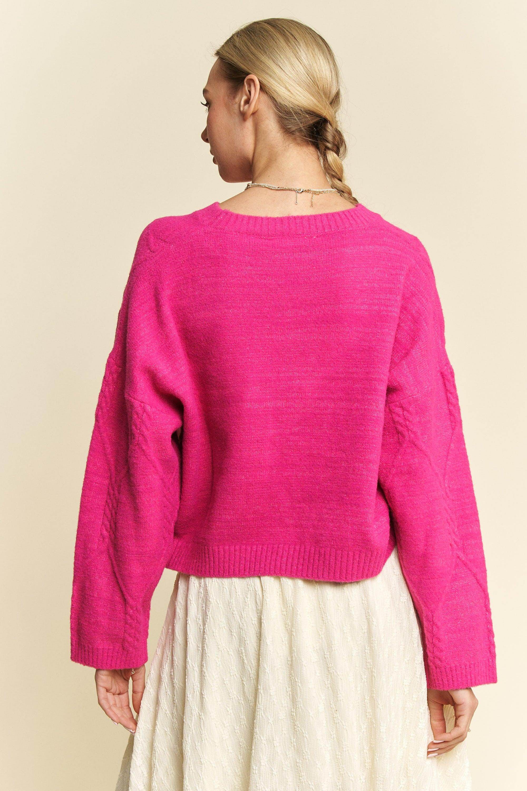 Davi & Dani Diamond Cable Pattern Drop Shoulder Sweater - Selvanelle