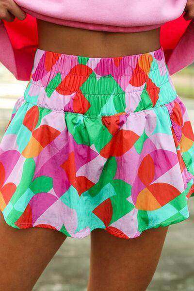 Smocked Contrast Print High Waist Skort for Women - Selvanelle