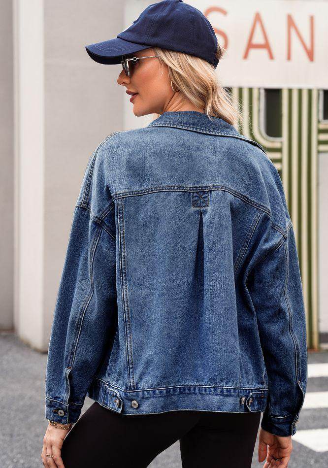 Stylish Pocketed Button Up Denim Jacket for Women - Selvanelle