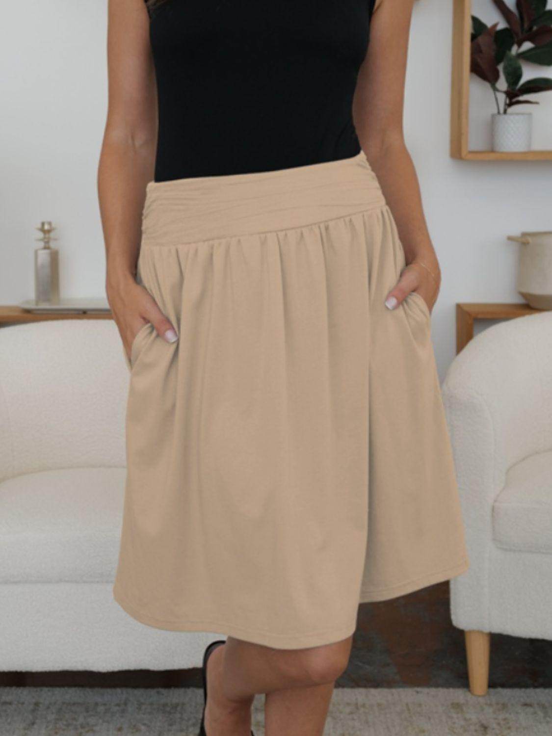 FAM-FAM Elastic Waist Skirt with Pockets for Women - Selvanelle
