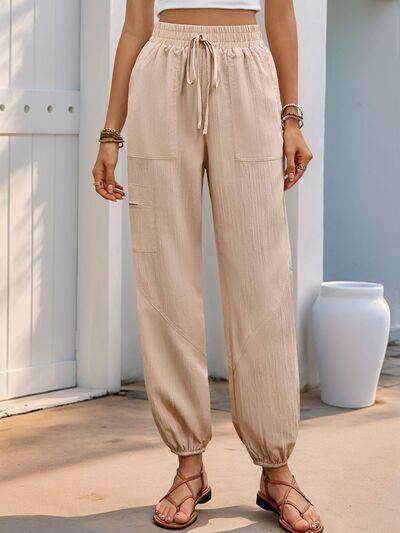 Perfee Elastic Waist Joggers with Pockets for Women - Selvanelle