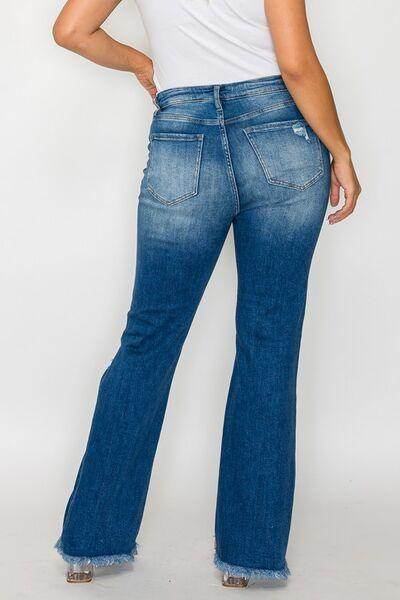 Bytos Full Size Raw Hem Distressed High Rise Bootcut Jeans - Selvanelle