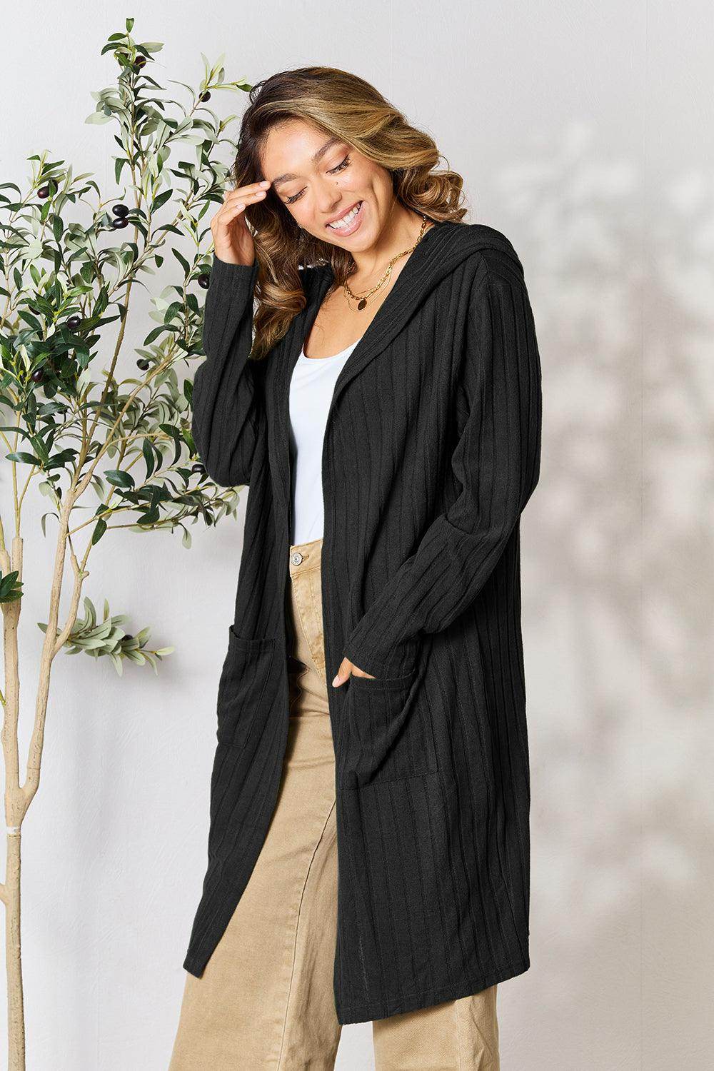 Basic Bae Full Size Hooded Sweater Cardigan for Women - Selvanelle