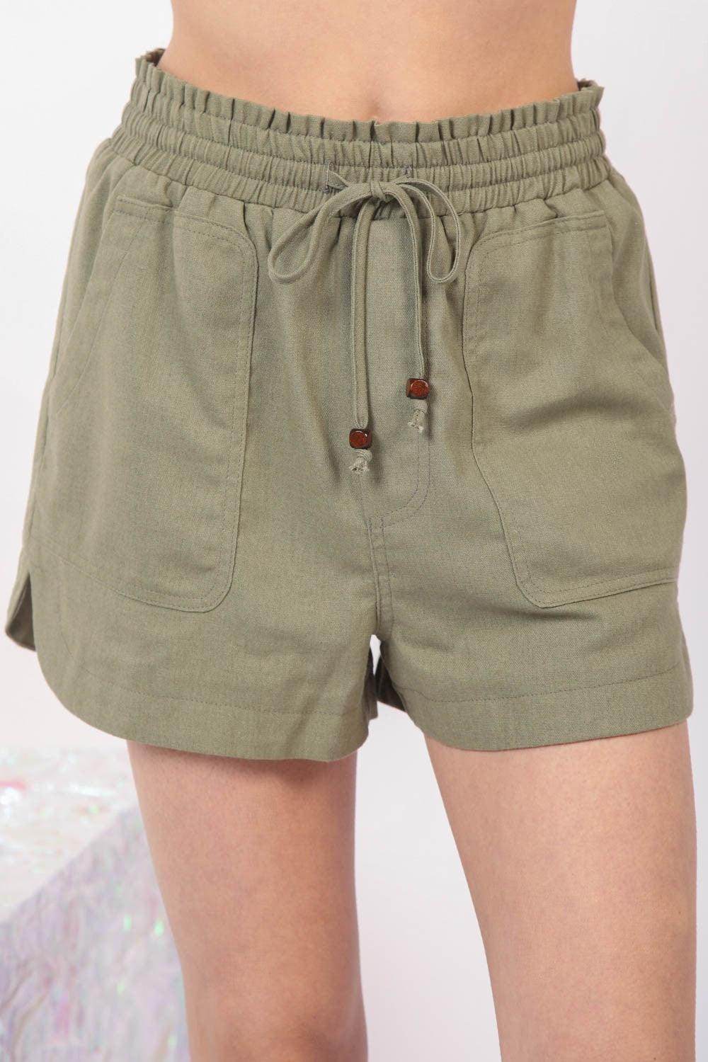 VERY J Drawstring Elastic Waist Linen Shorts for Summer Wear - Selvanelle