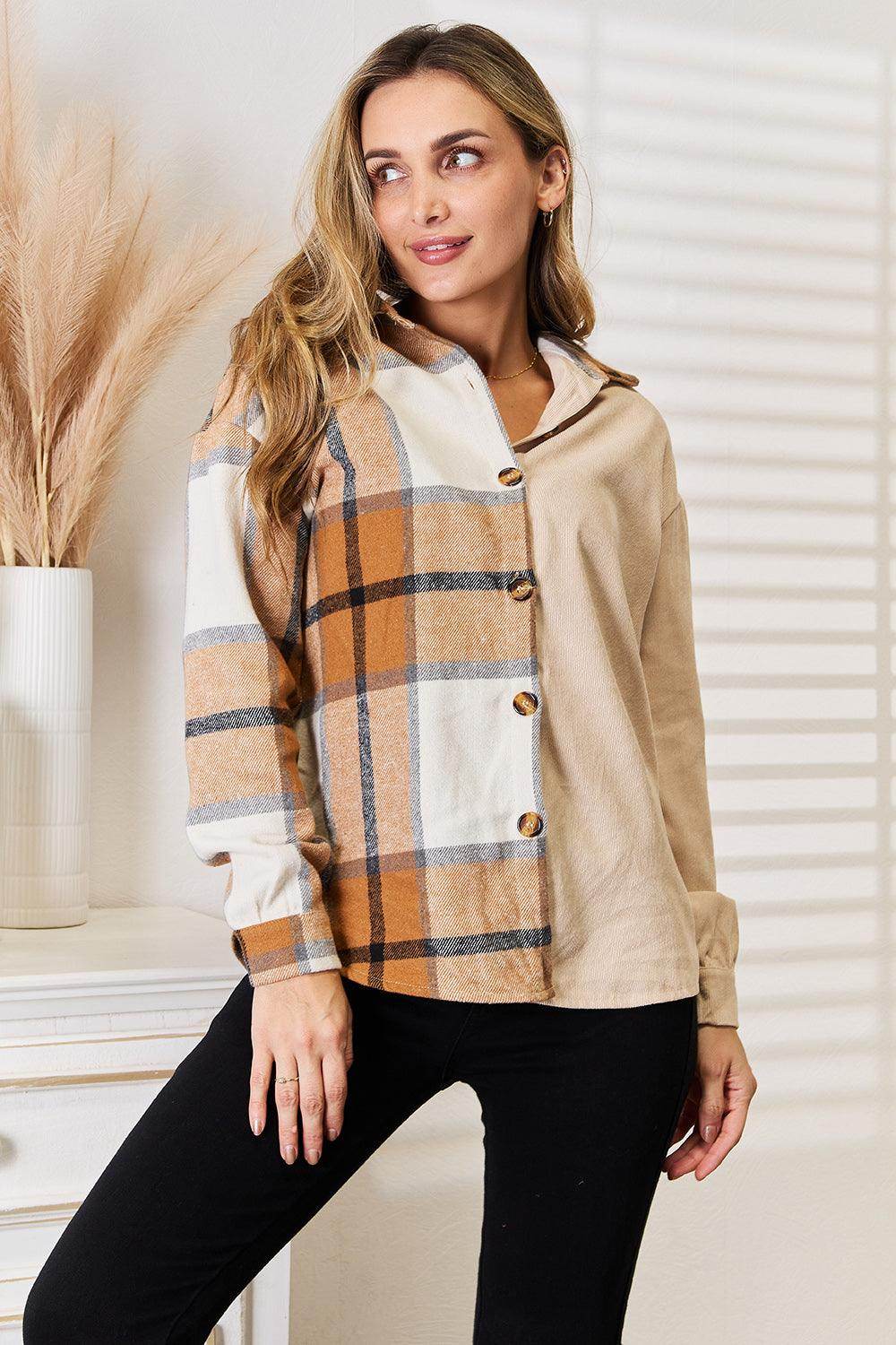 Perfee Plaid Print Dropped Shoulder Shirt for Casual Style - Selvanelle