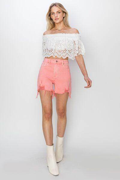 RISEN High Rise Distressed Denim Shorts for Trendy Style - Selvanelle